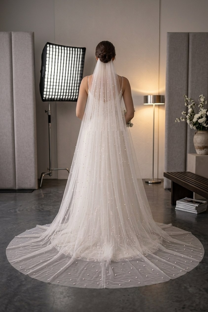 3 Metre İncili Gelin Duvağı 1.5 Metre En Model